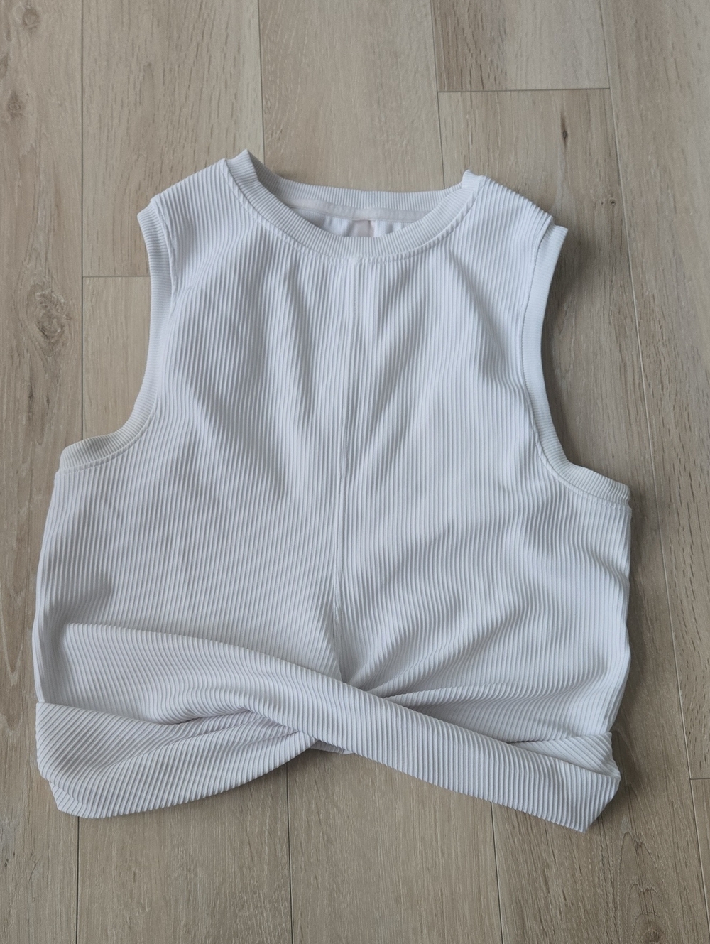 White Ribbed Twist-Front Sleeveless Top